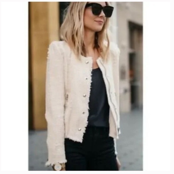 Iro Paris Cream Agnette Tweed Distressed Jacket Women Size 34 - Picture 3 of 13